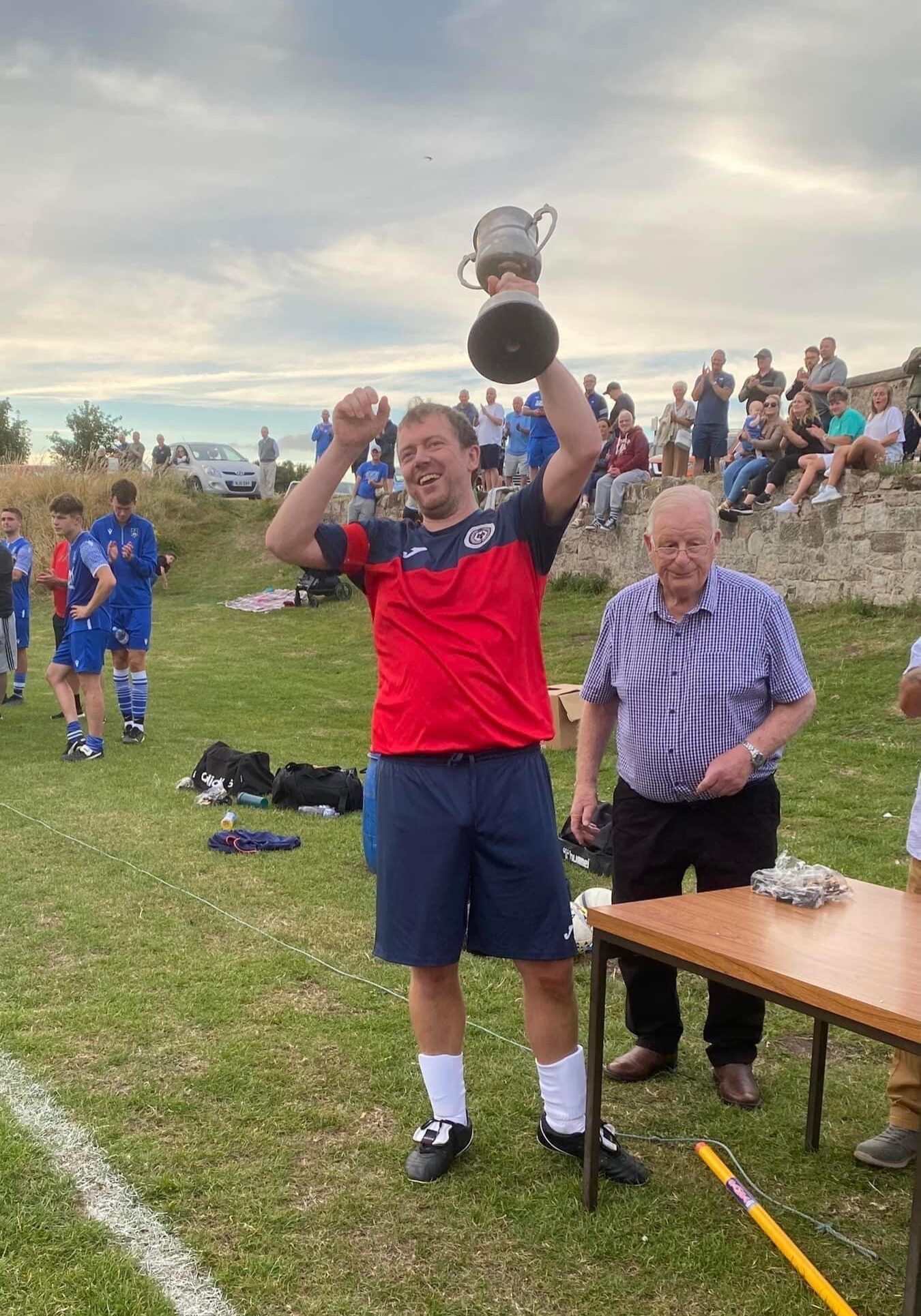 Prior Wolfs Captain Andrew Skelly lifting the 2022 Berwick Charities Cup